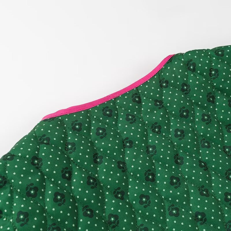 Quilted Jacket with Floral Print and Pink Bows