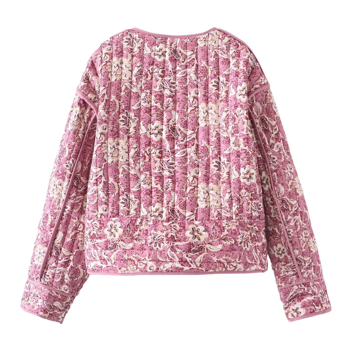 Quilted Jacket with Fitted Cut, Floral Print and Button Closure