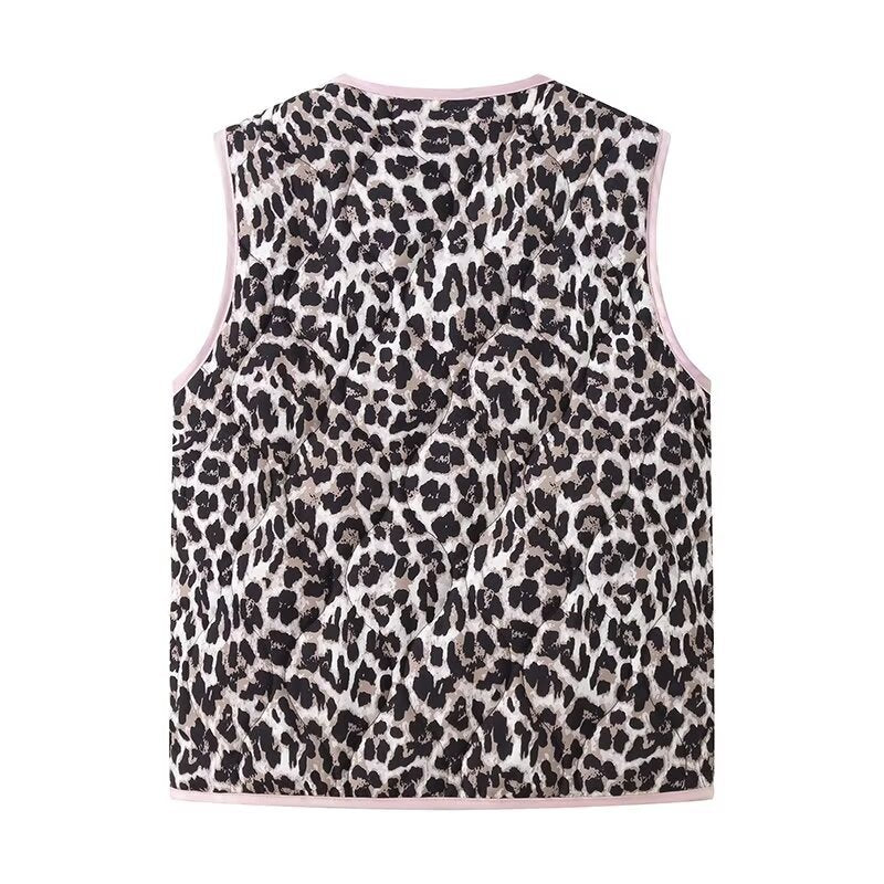 Denim Vest with Leopard Print, Bow Details and Relaxed Fit