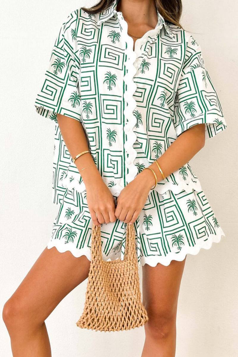 Shirt Collar Summer Botanical Print Vacation Relaxed Set