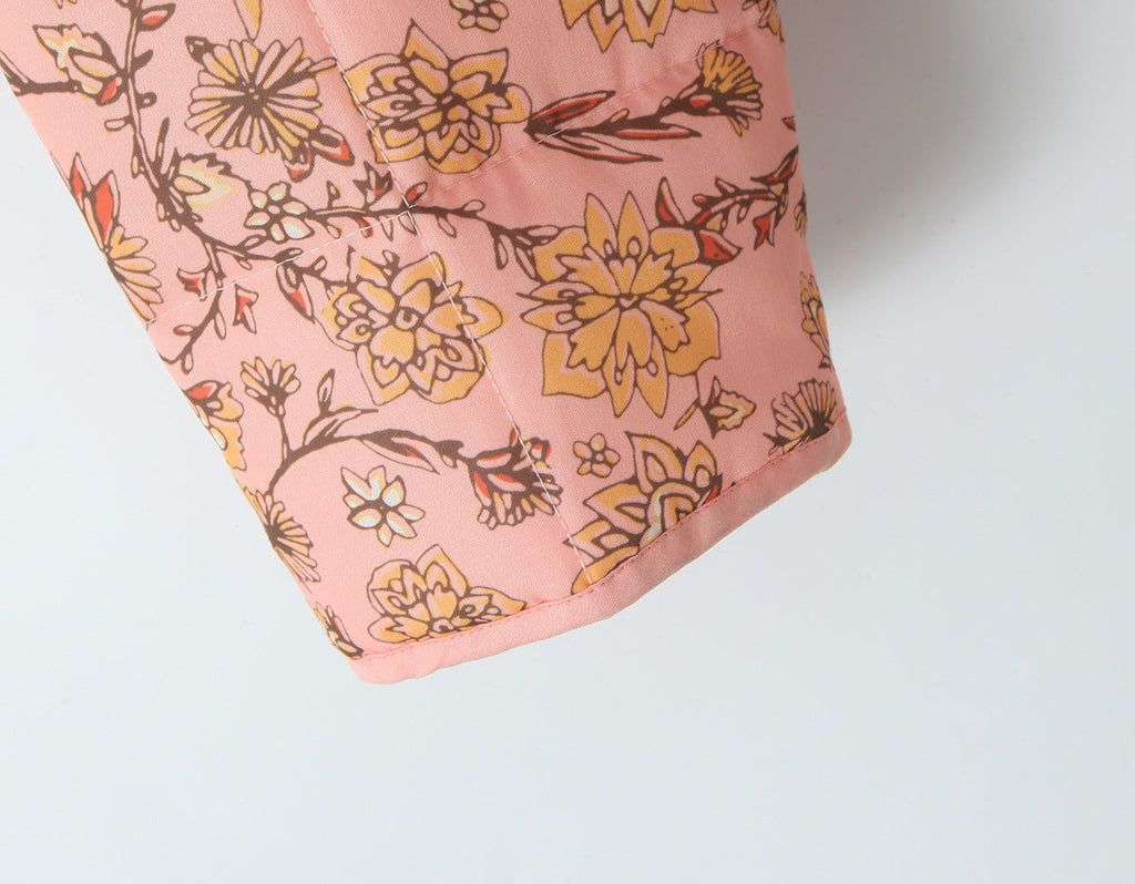 Jacket with Floral Print, Patchwork and Stand Collar