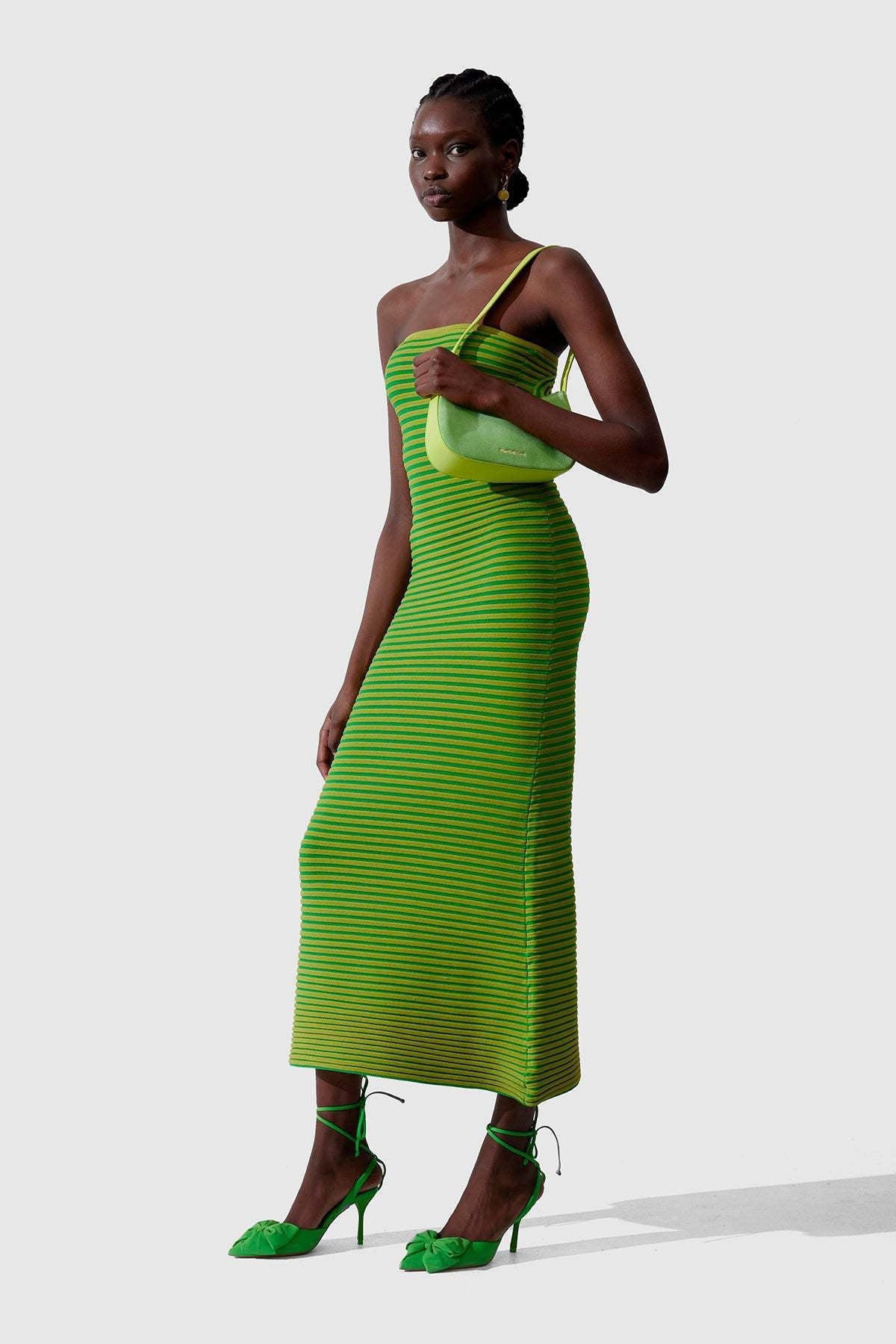 Adela Sleeveless Strip Knit Maxi-Length Dress