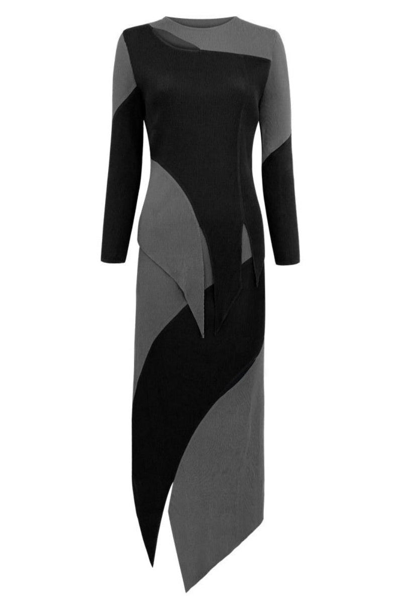 Stylish Patchwork Pleated Irregular Skirt Set