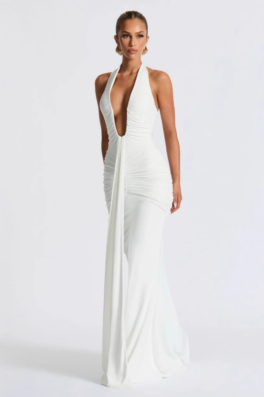Halter Deep V Mermaid Maxi-Length Dress