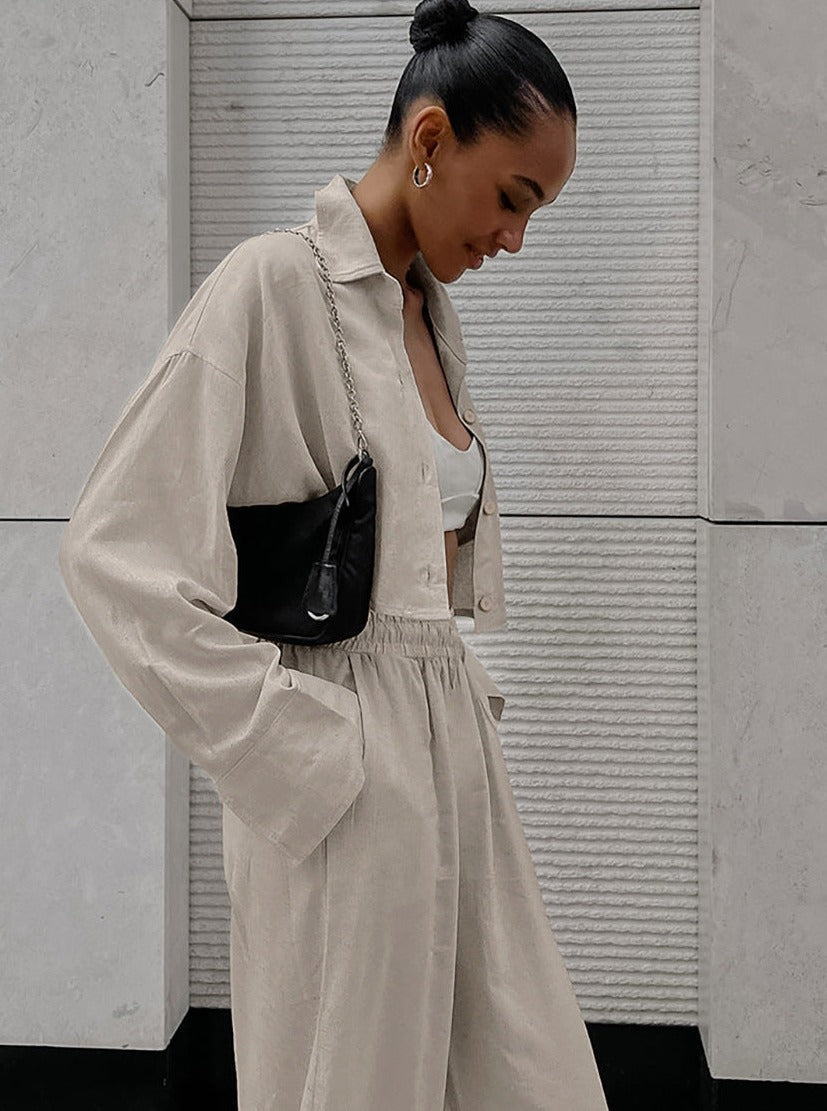 Serena - Casual Outfit with Long-Sleeve Pants in a Fashionable Crinkle Design
