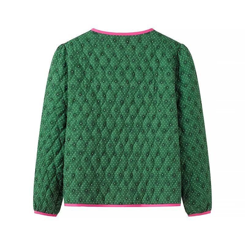 Quilted Jacket with Floral Print and Pink Bows
