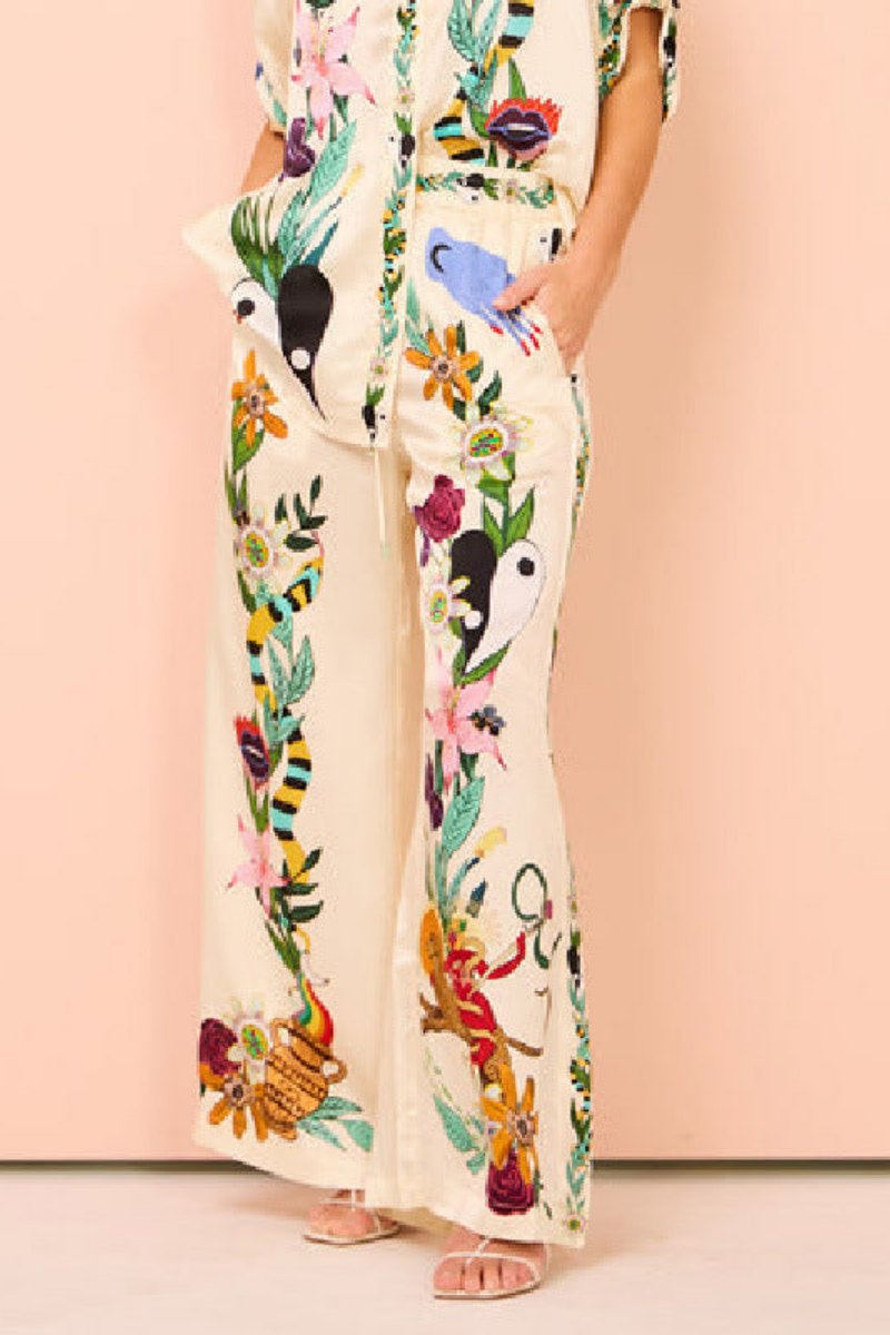 Boho Natureza Patterned Satin Shirt & Trousers Set