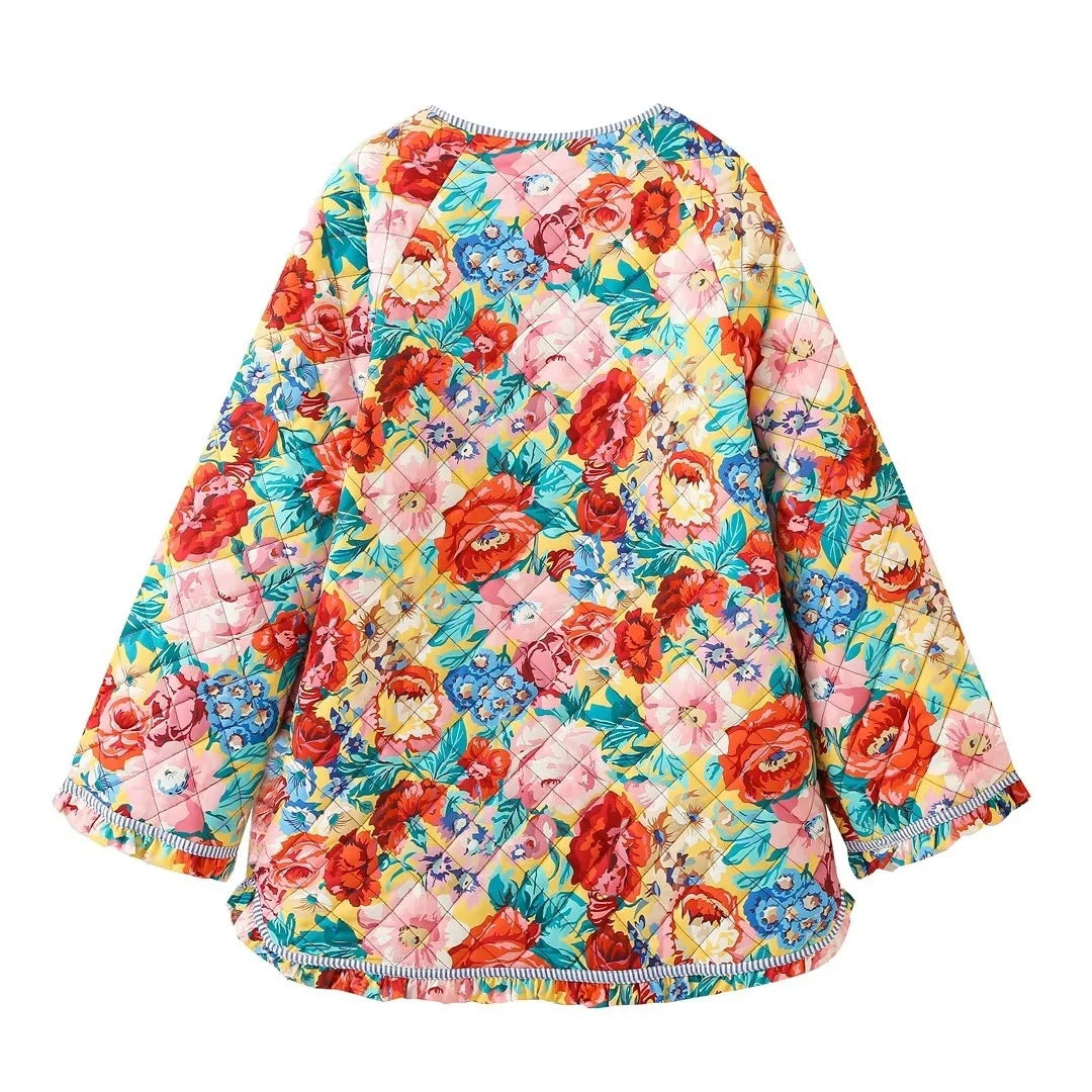 Quilted Jacket with Floral Print and Patchwork