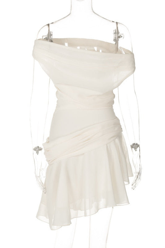Marina One-shoulder Chiffon Mini-Length Dress
