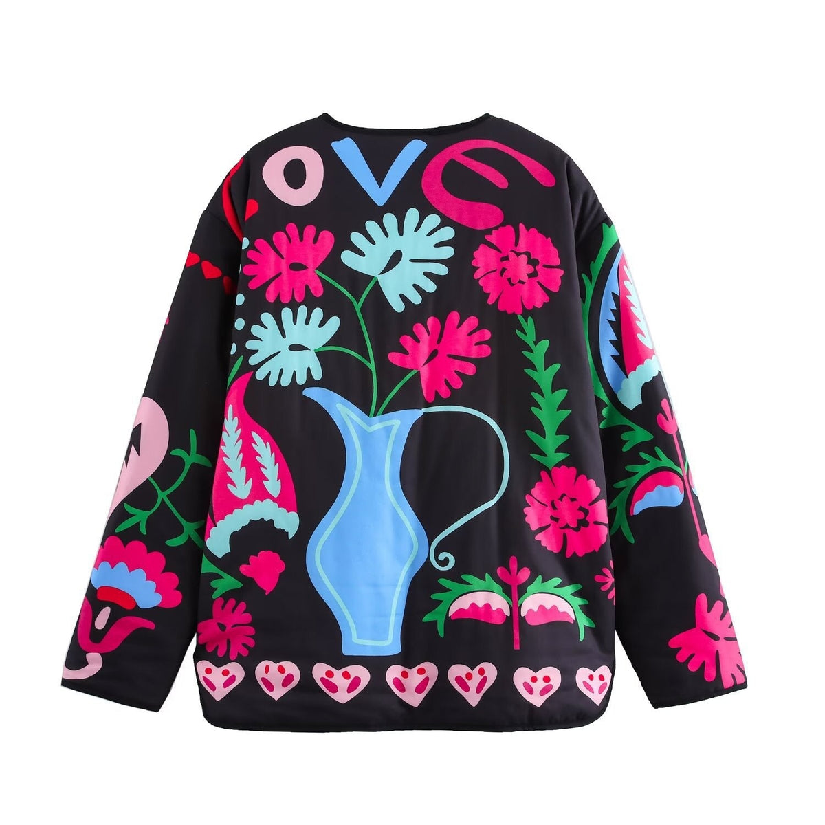 Denim Jacket with Graffiti Print and Pockets
