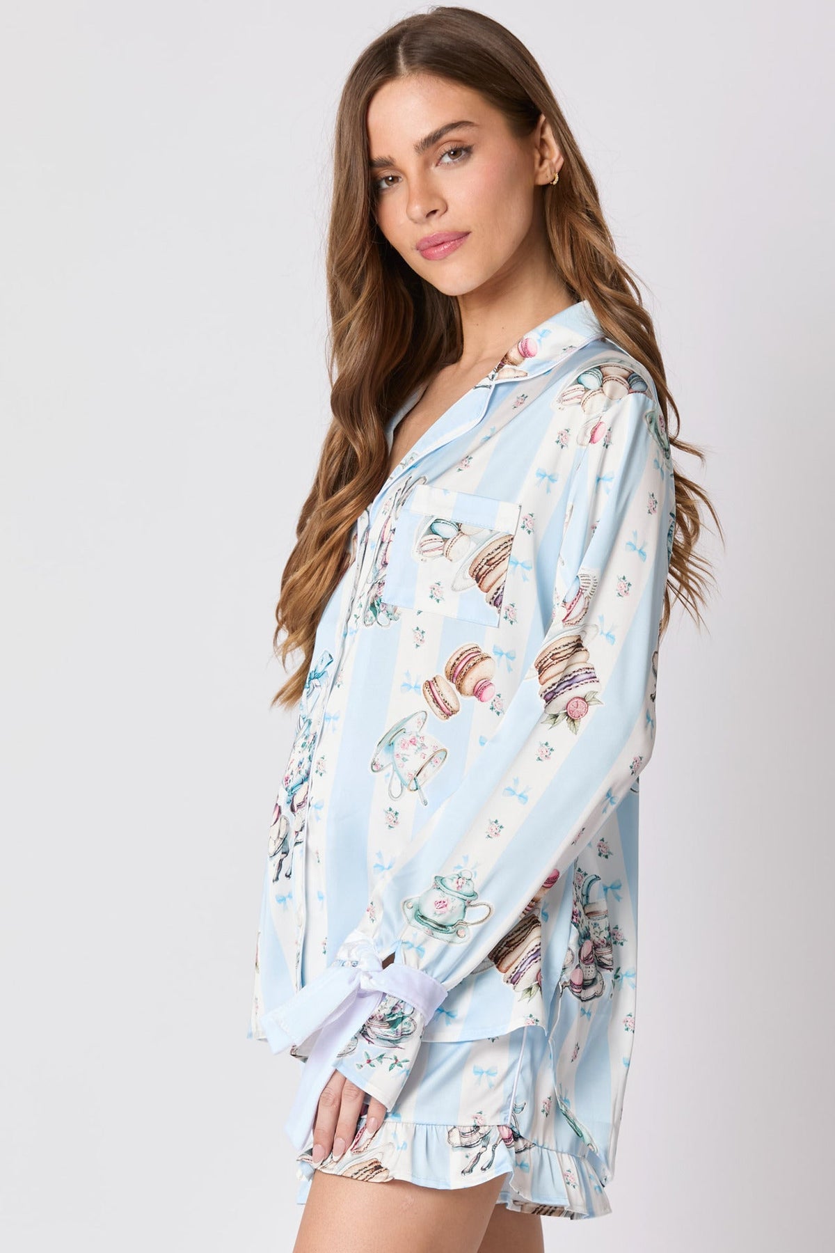 Coordinated Tea Party Print Bow Tie Pajama Set
