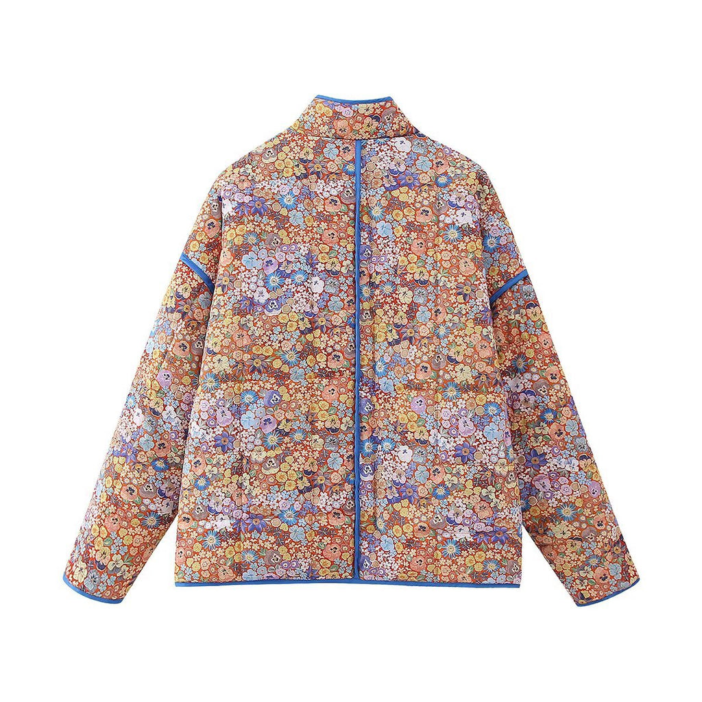 Jacket with Floral Print, Pockets and Drop Shoulders in Purple