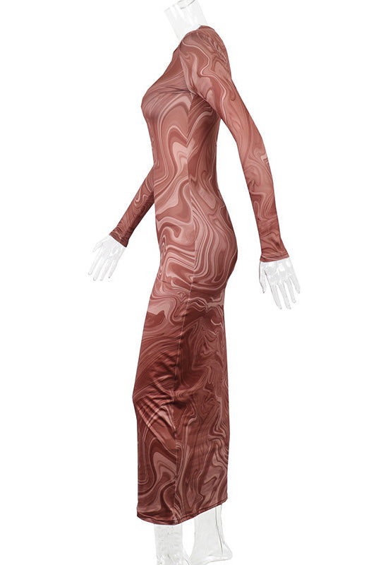 Edgy Swirl Sheer Midi-Length Dress