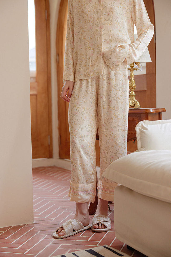 Flower Print Notched Collar Sleepwear Set