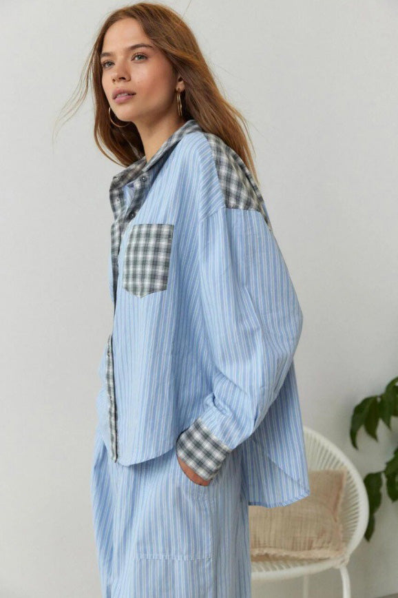 Coordinated Sky Blue Loose Splice Pajama Set