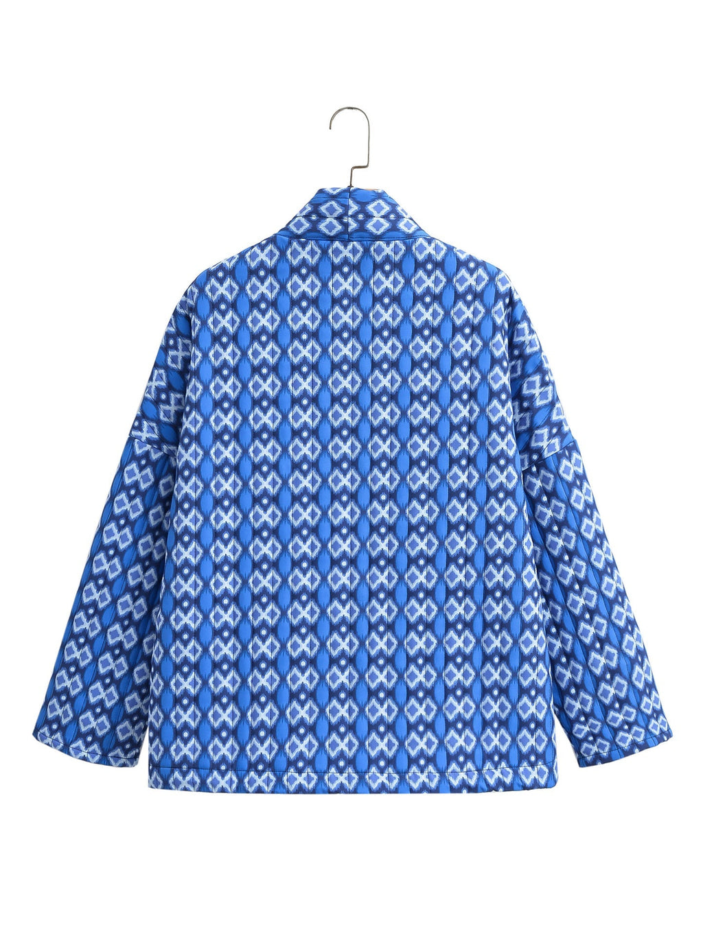 Quilted Jacket with Floral Print, Geometric Pattern and Pockets