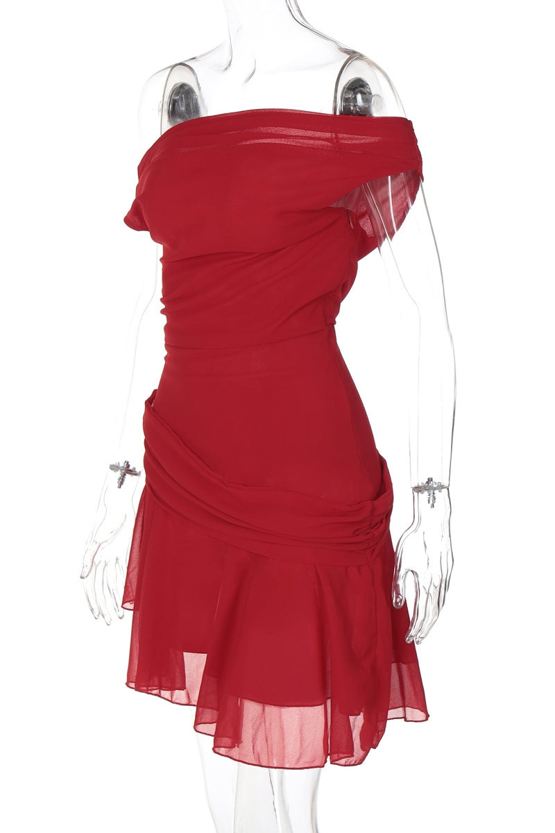 Marina One-shoulder Chiffon Mini-Length Dress