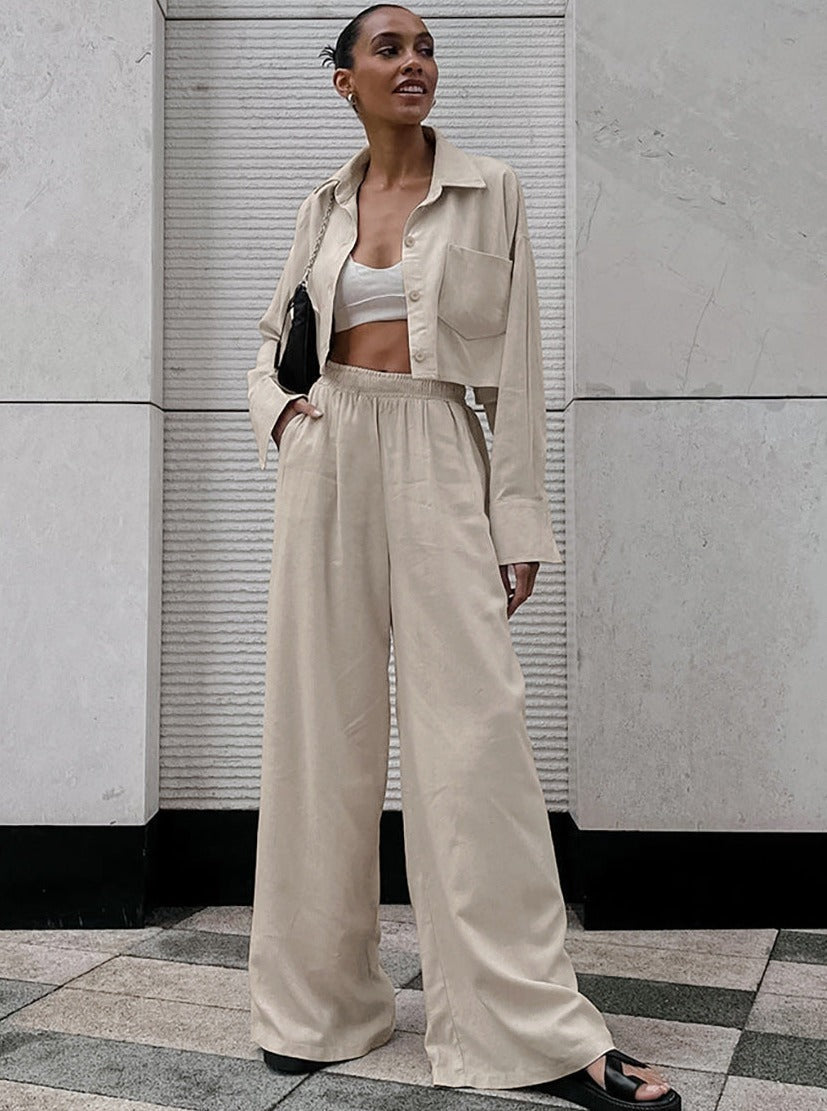 Serena - Casual Outfit with Long-Sleeve Pants in a Fashionable Crinkle Design