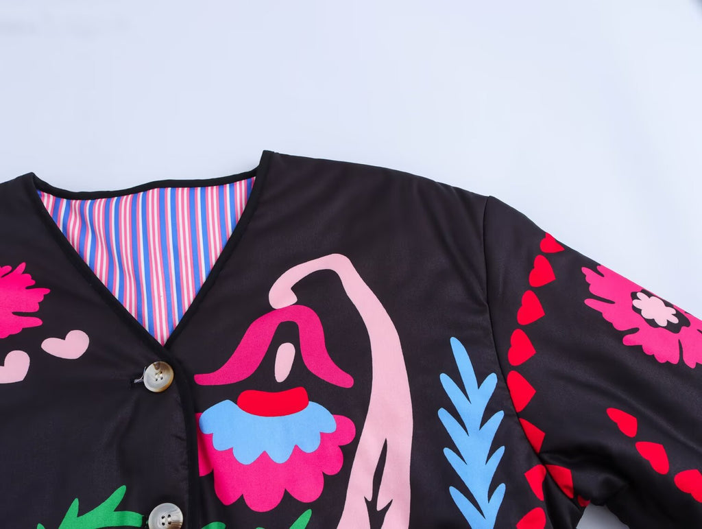 Denim Jacket with Graffiti Print and Pockets