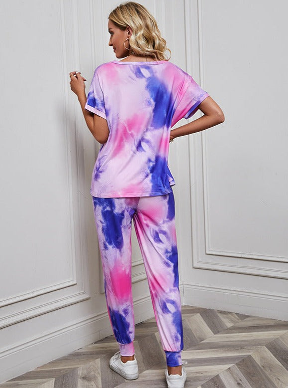 Clara - Two-Piece Shirt and Pants Set, Tie-Dye in Pink and Blue