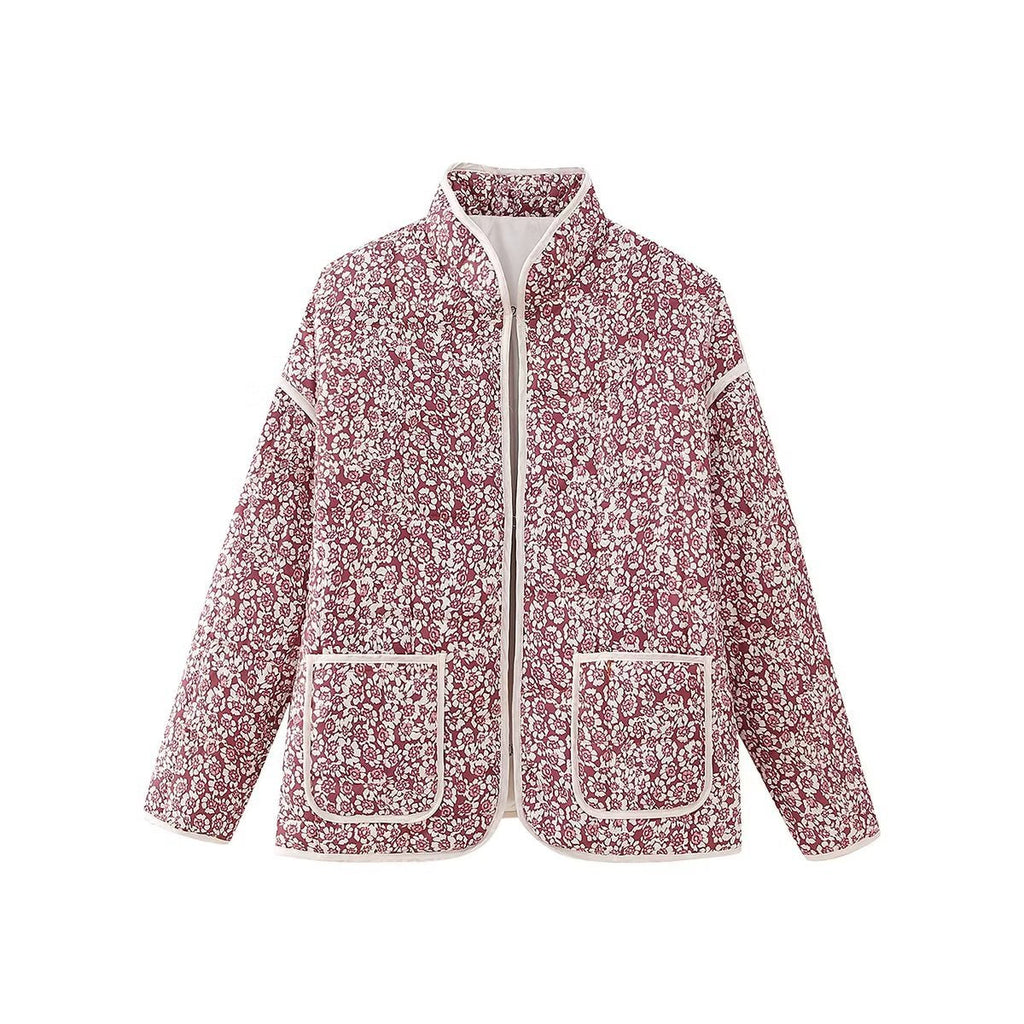 Jacket with Floral Print, Pockets and Drop Shoulders in Purple