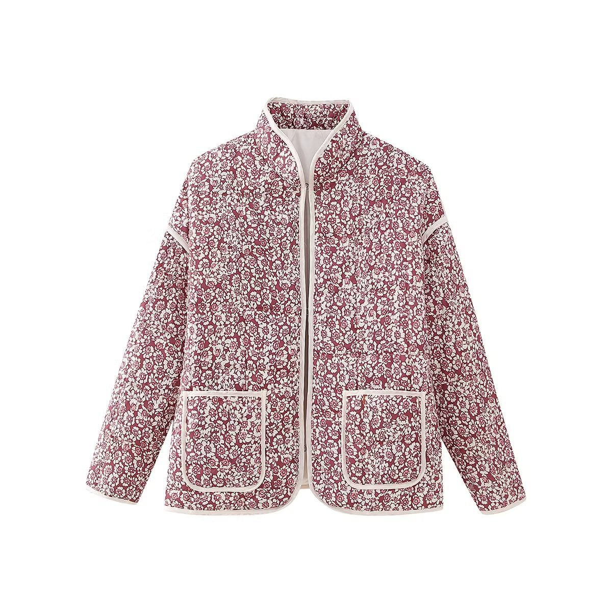 Jacket with Floral Print, Pockets and Drop Shoulders in Purple