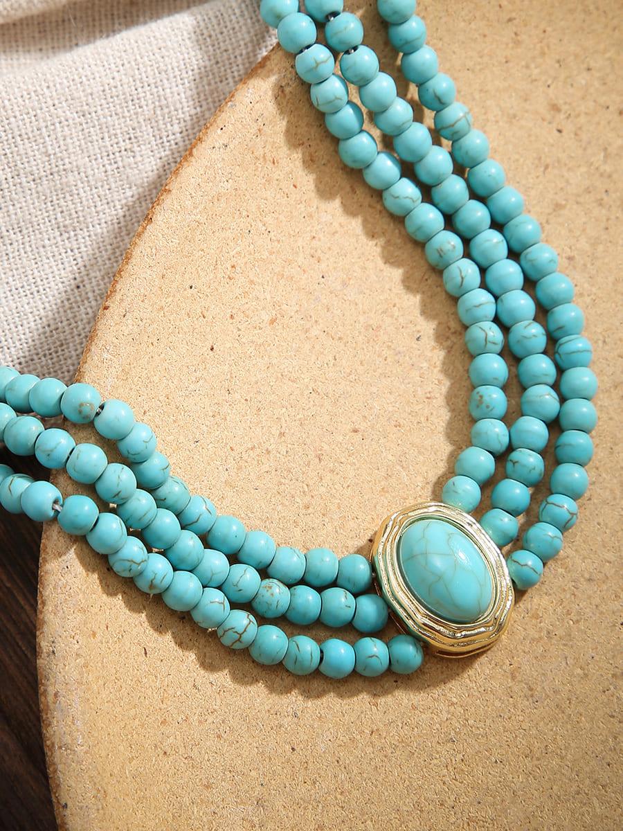 Statement Short faux pearl and turquoise bead necklace