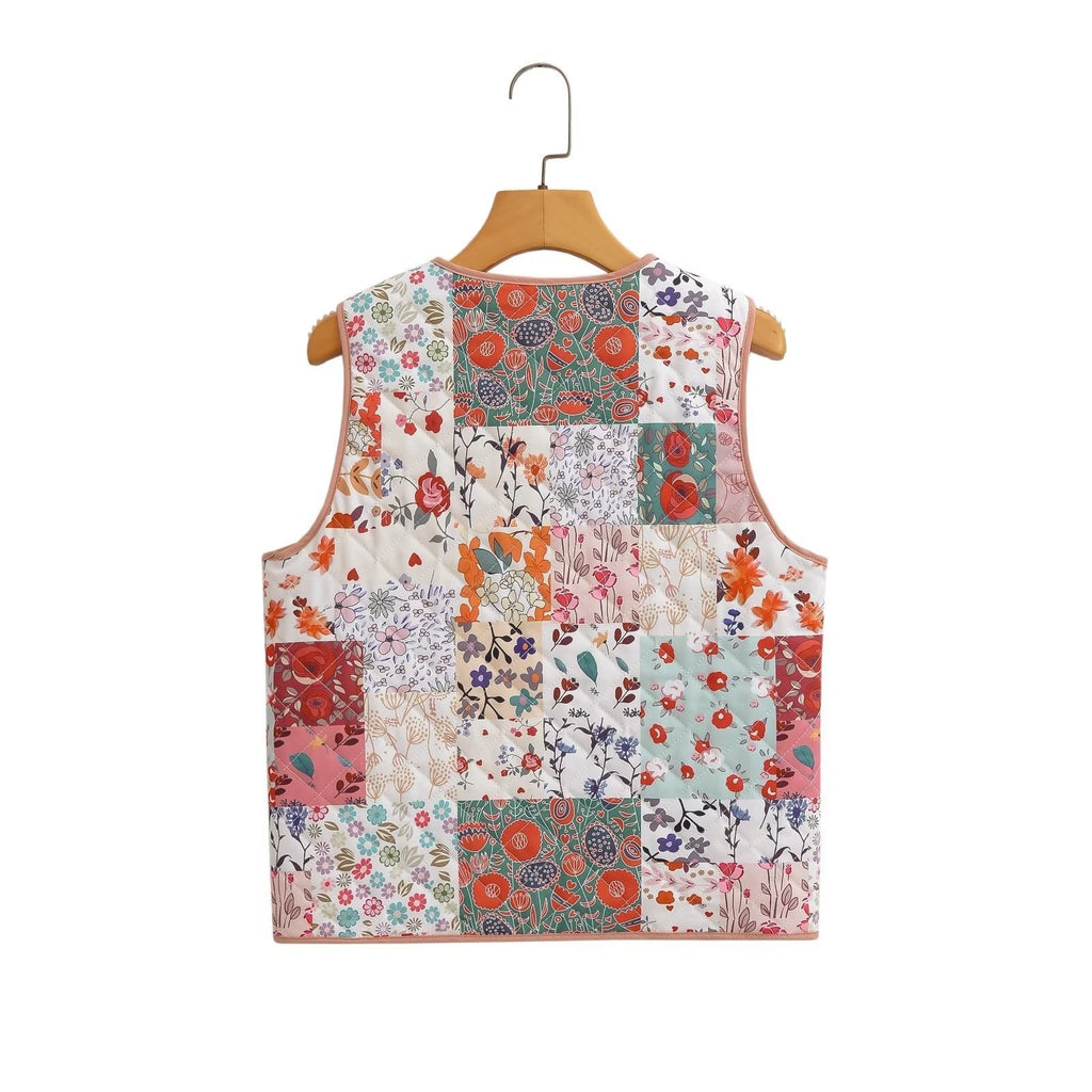 Vest with Floral Print and Patchwork