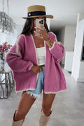 Contrast Loose Long Sleeve Knit Cardigan