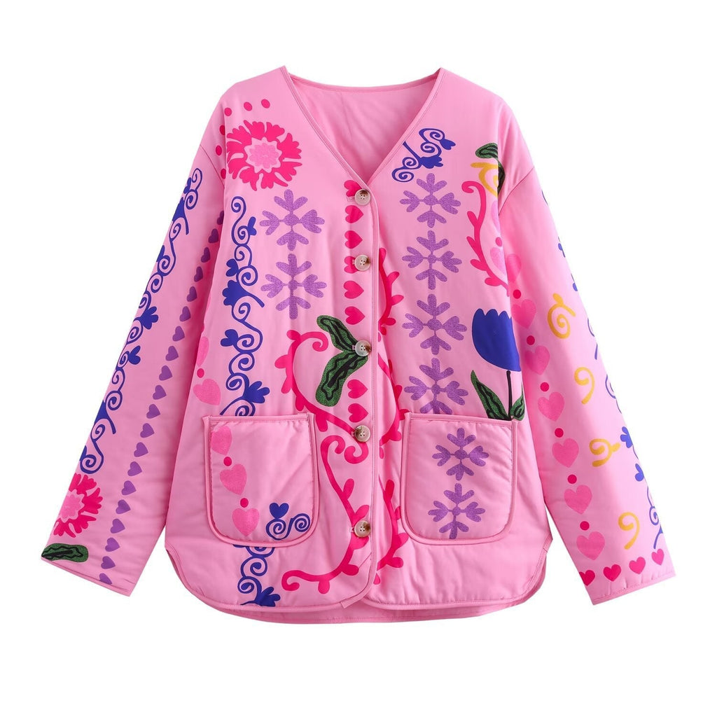 Denim Jacket with Graffiti Print and Pockets