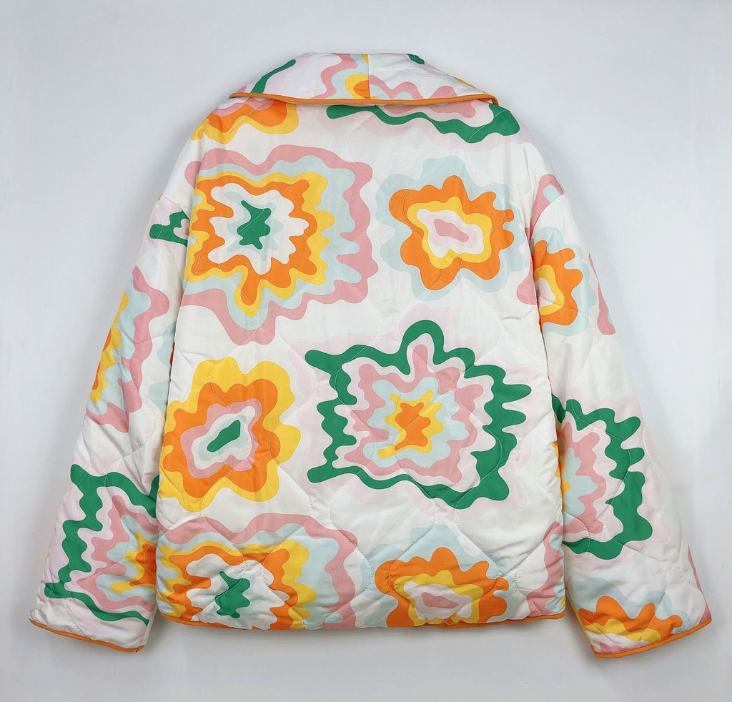 Quilted Jacket with Colorful Patchwork Print