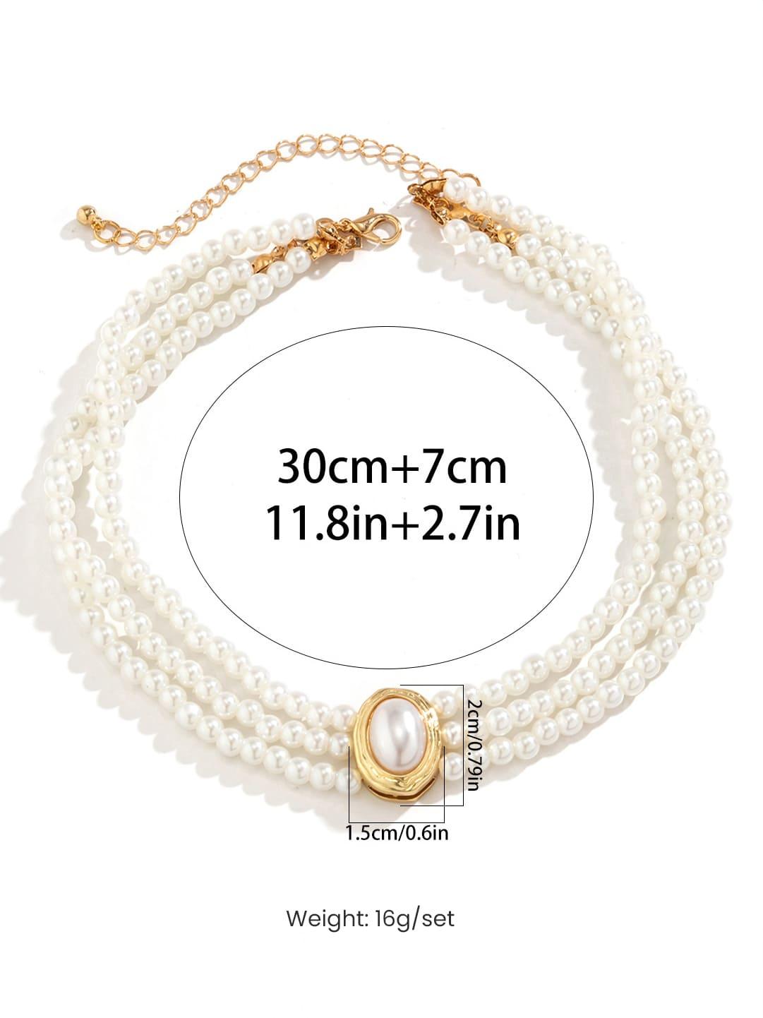 Statement Short faux pearl and turquoise bead necklace