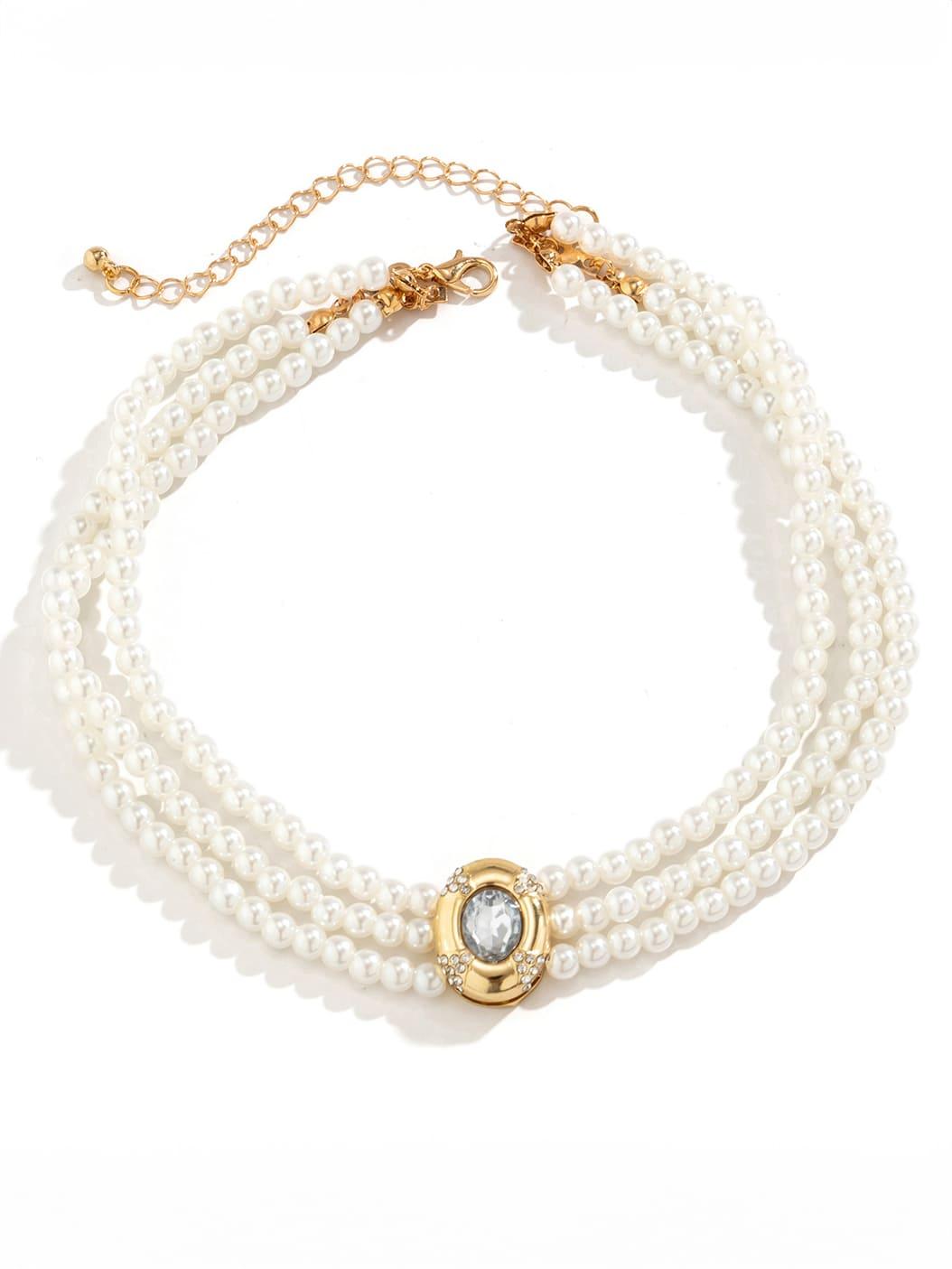 Statement Short faux pearl and turquoise bead necklace
