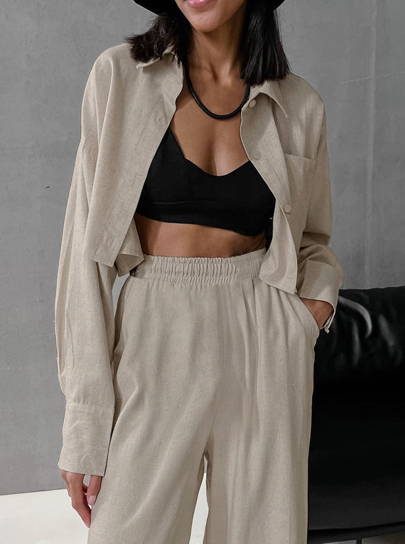 Serena - Casual Outfit with Long-Sleeve Pants in a Fashionable Crinkle Design