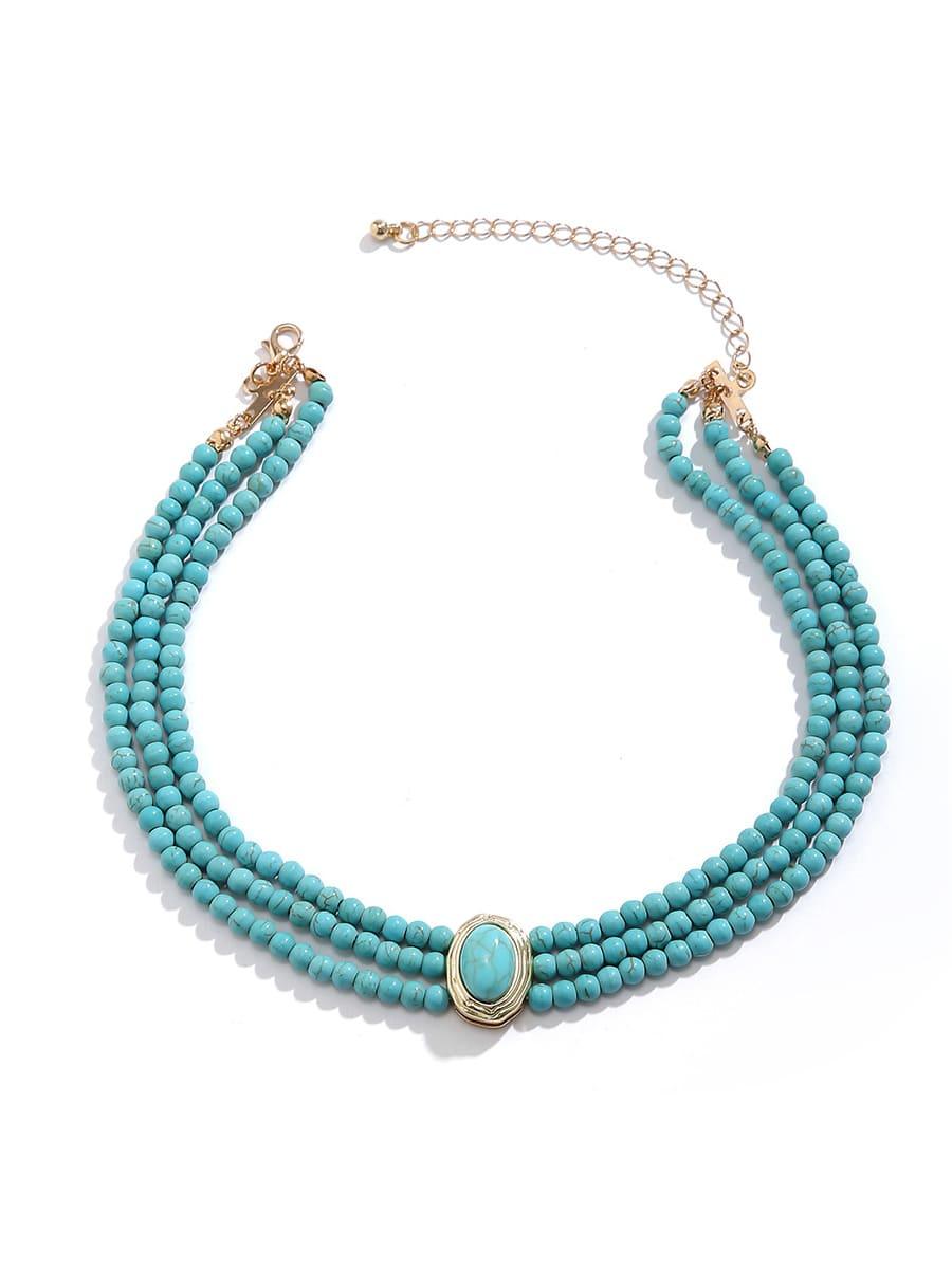 Statement Short faux pearl and turquoise bead necklace