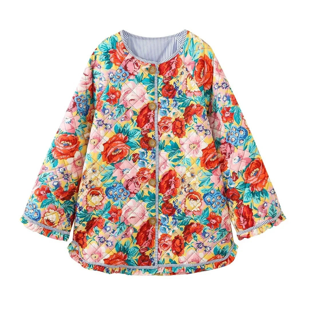 Quilted Jacket with Floral Print and Patchwork