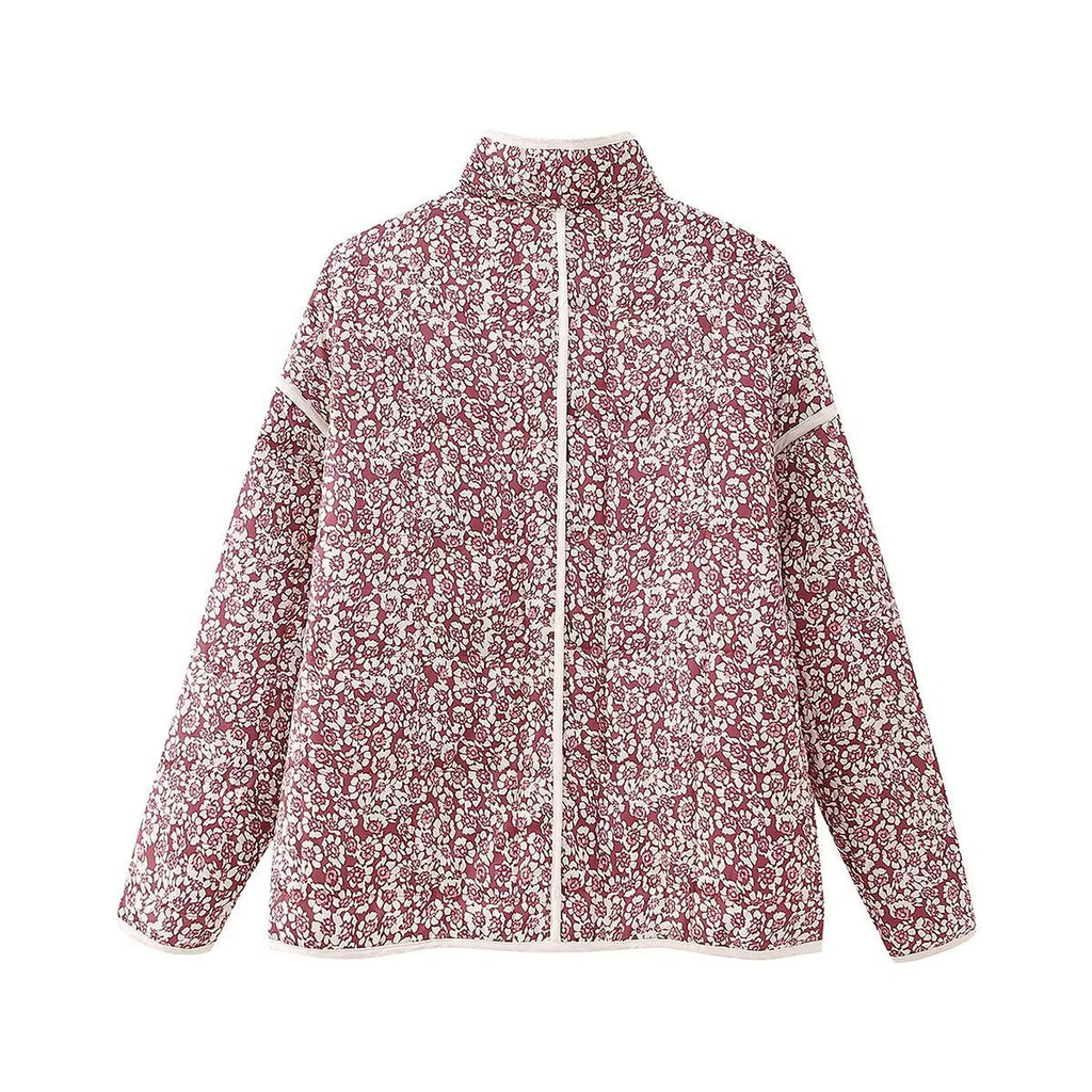 Jacket with Floral Print, Pockets and Drop Shoulders in Purple