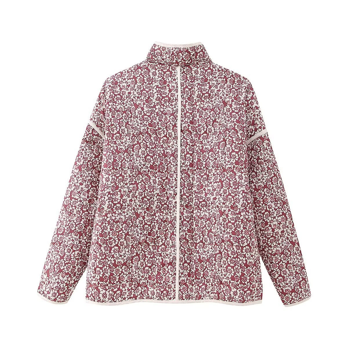 Jacket with Floral Print, Pockets and Drop Shoulders in Purple