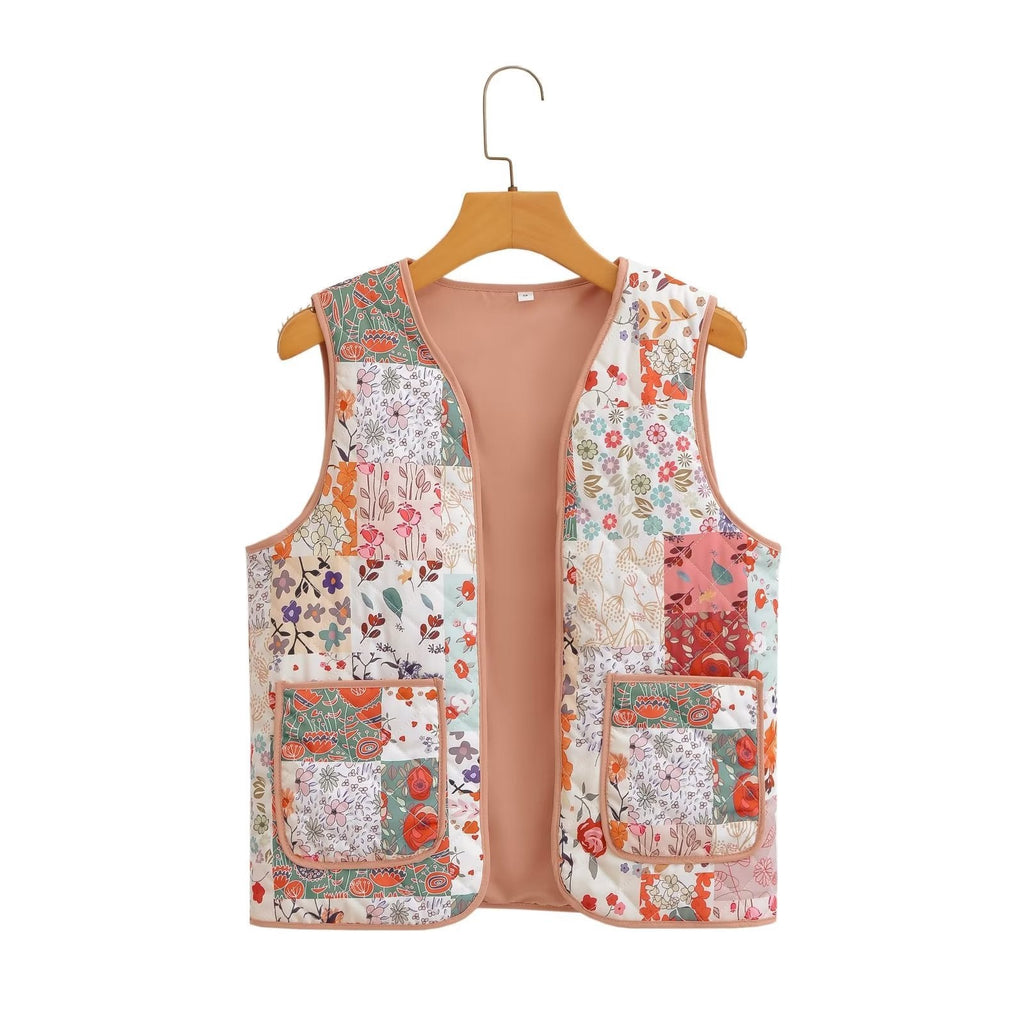 Vest with Floral Print and Patchwork
