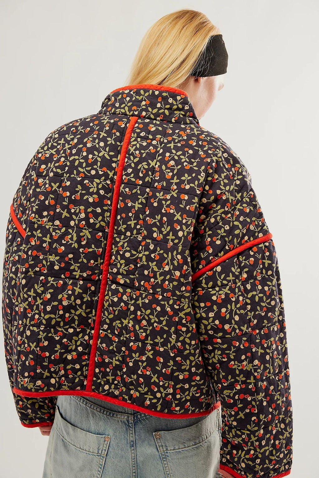 Jacket with Floral Print, Pockets and Drop Shoulders