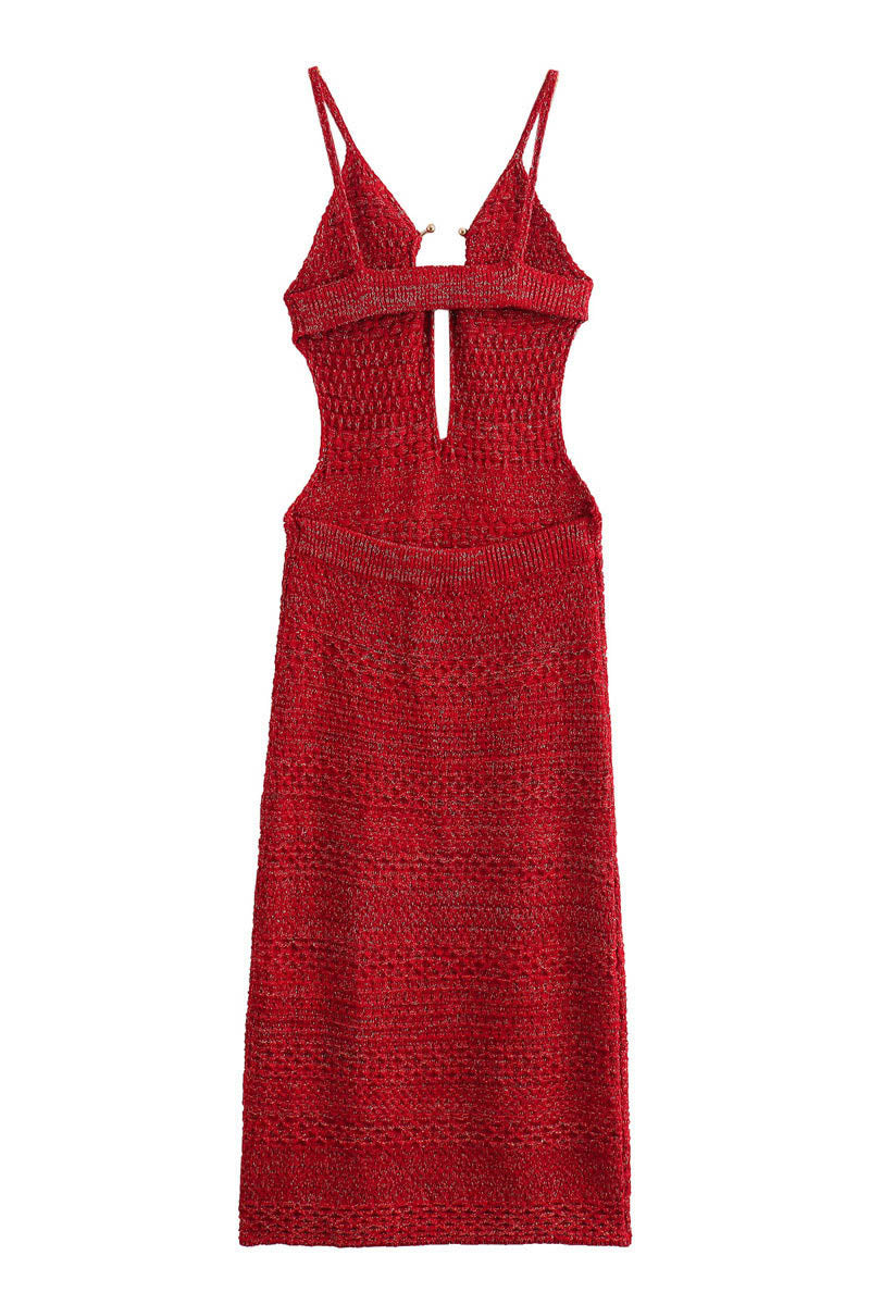 Modern Deep V-Neck halter-back knitted suspender dress