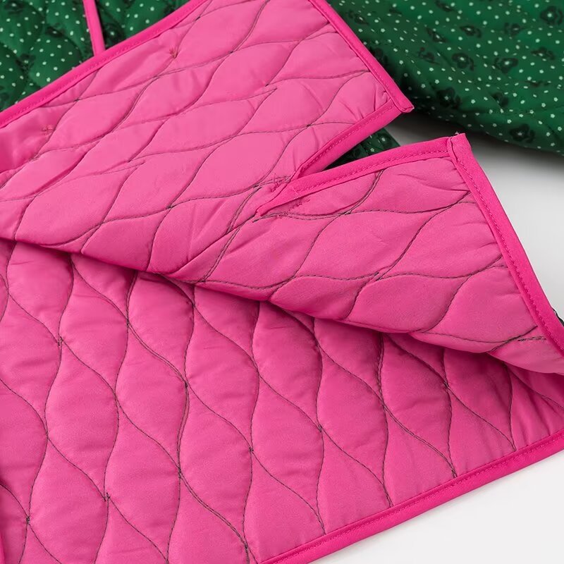 Quilted Jacket with Floral Print and Pink Bows