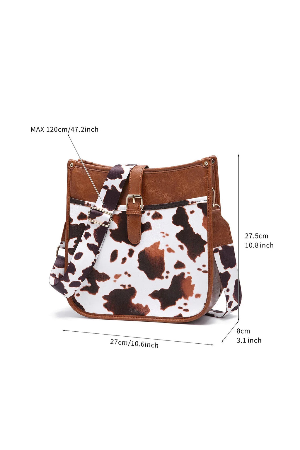 Modern Western Cowboy Style Brown Cow Print Crossbody Bag