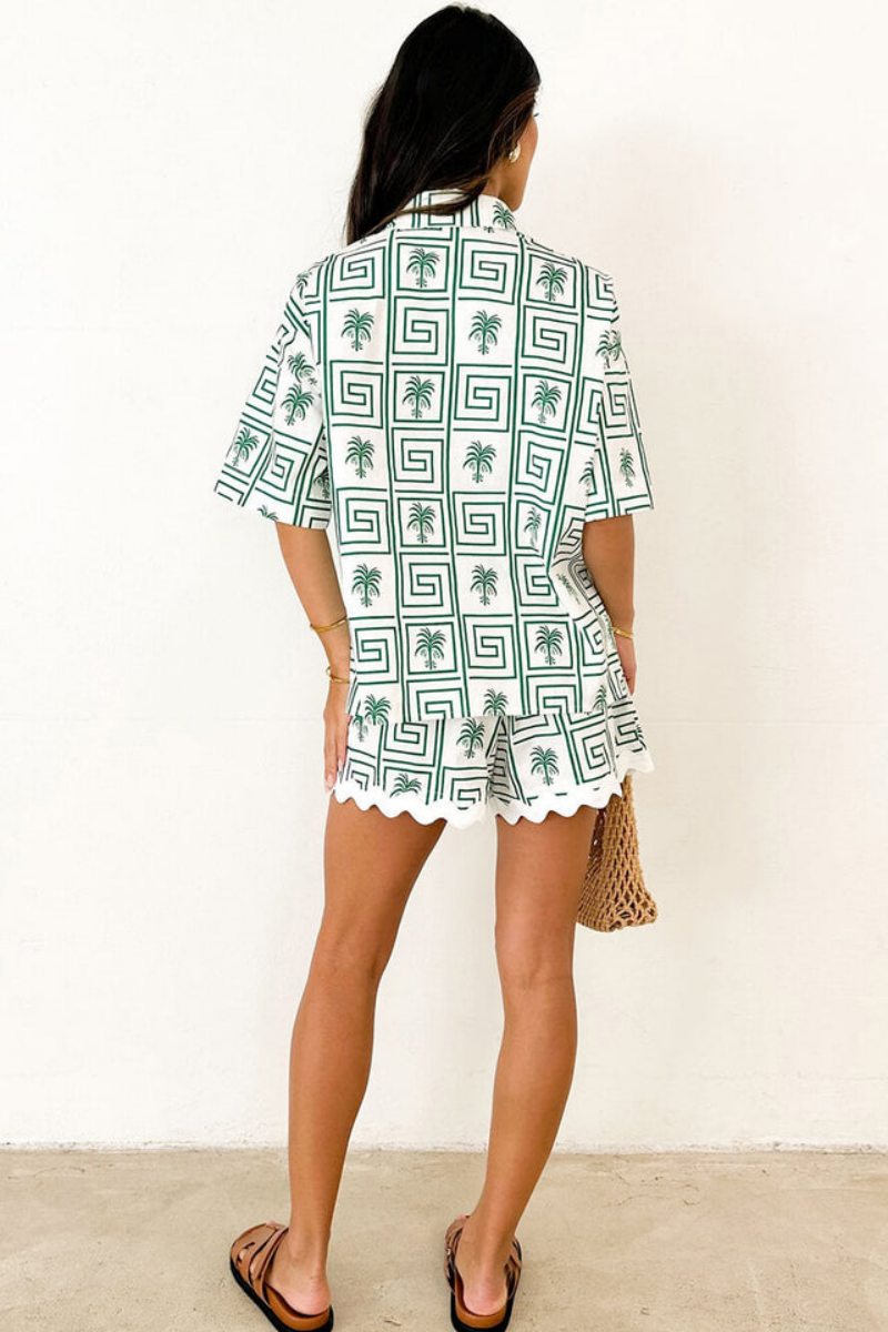 Shirt Collar Summer Botanical Print Vacation Relaxed Set