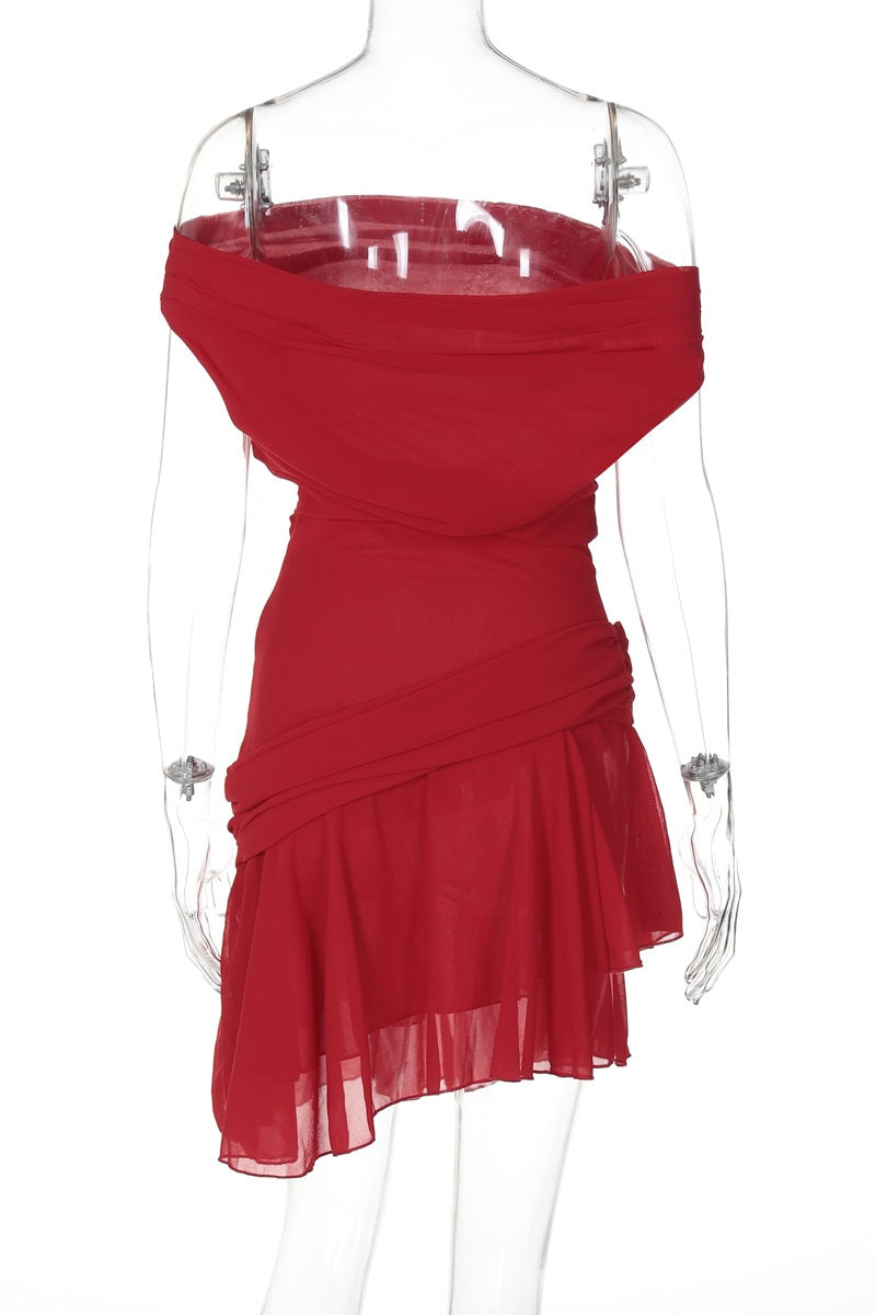 Marina One-shoulder Chiffon Mini-Length Dress
