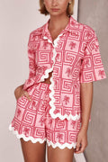 Shirt Collar Summer Botanical Print Vacation Relaxed Set