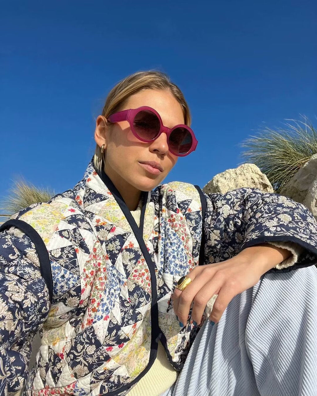 Quilted Jacket with Relaxed Fit and Print in Quilted Design