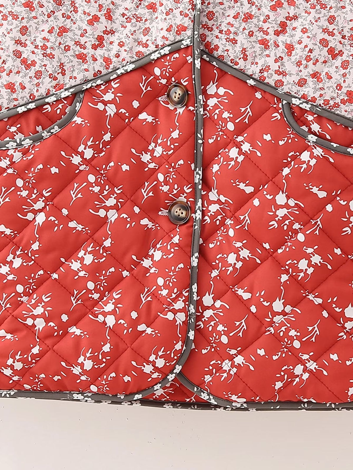 Quilted Jacket with Floral Print and Ethnic Print in Quilted Design