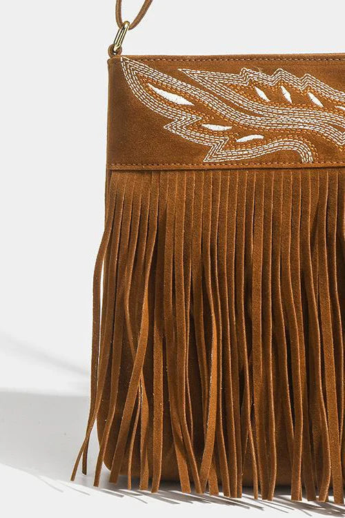 Modern Western Cowboy Brown Fringe Crossbody Bag