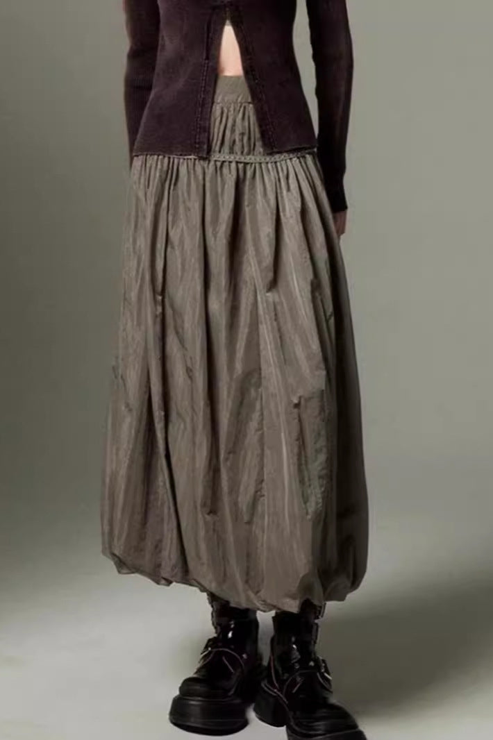 Retro Ruffled Flowy Midi Skirt